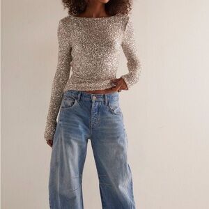 Free People Silver Sequin Top